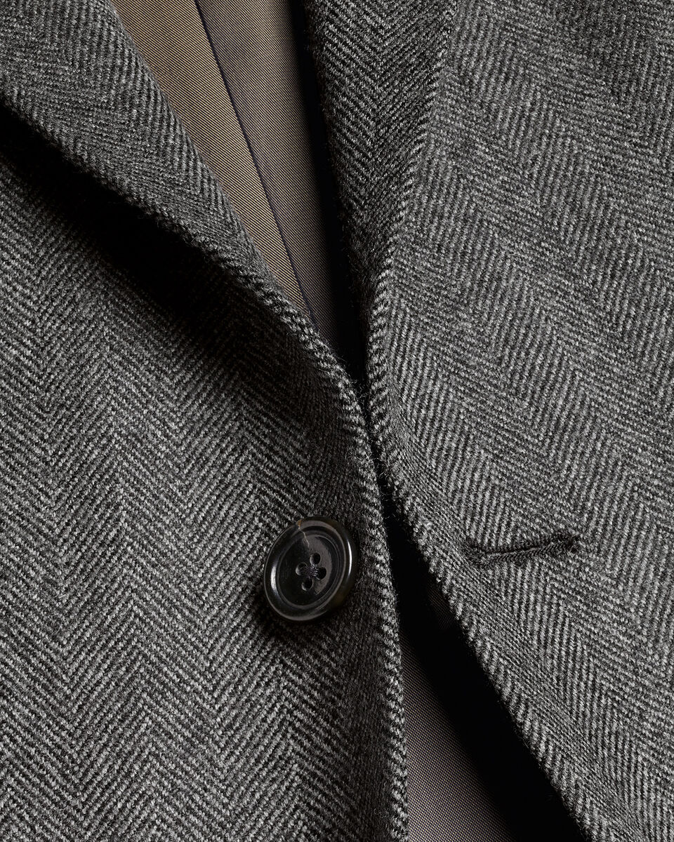 Herringbone Wool Texture Jacket Dark Grey Charles Tyrwhitt
