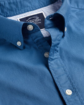 Button-Down Collar Washed Oxford Short Sleeve Shirt  - Ocean Blue