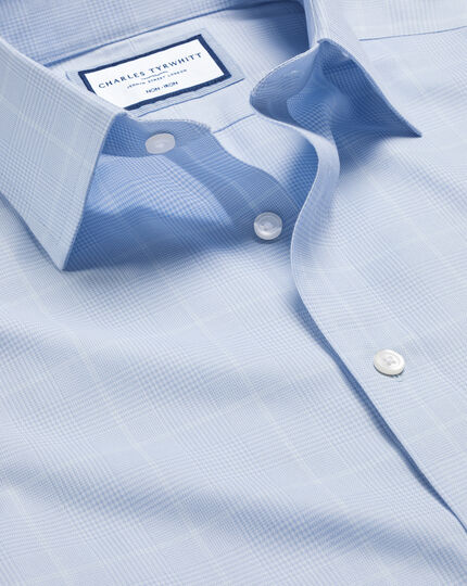 Bügelfreies Hemd mit Prince-of-Wales-Karos - Kornblumenblau