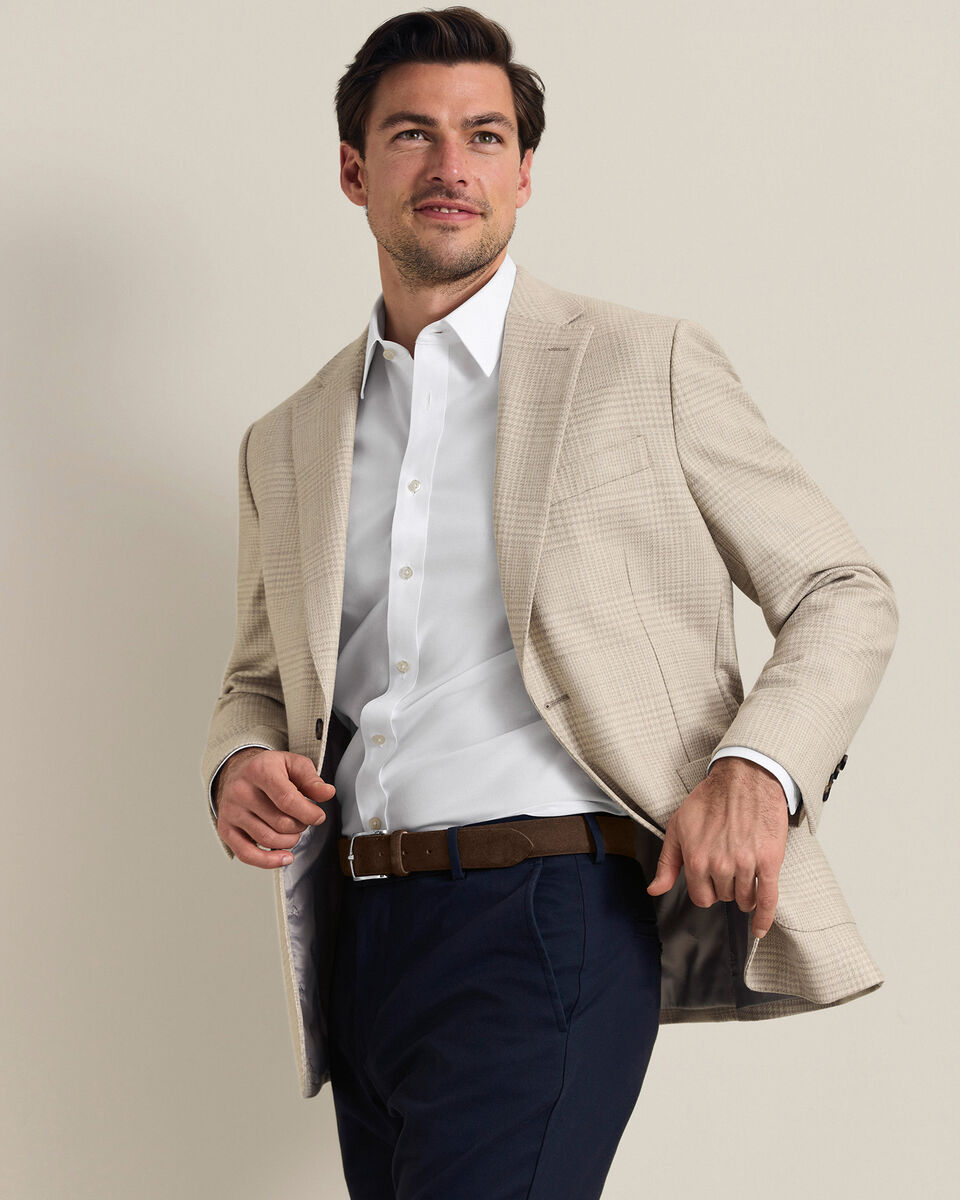 Veste &agrave; carreaux en laine et soie - Gris galet