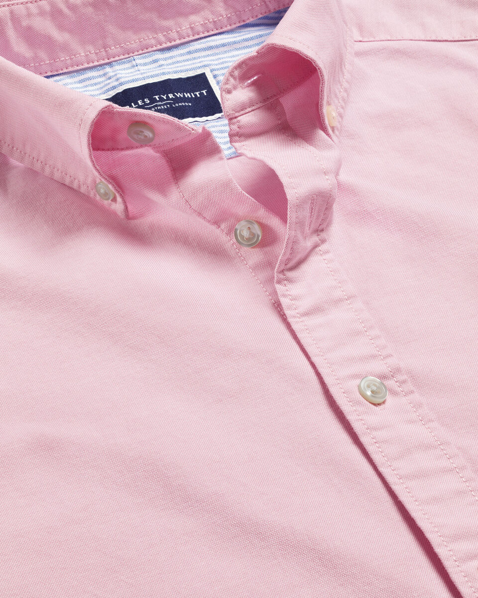 ButtonDown Collar Washed Oxford Plain Shirt Pink Charles Tyrwhitt