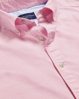 Button-Down Collar Washed Oxford Plain Shirt - Pink