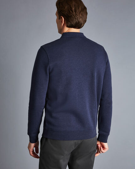 Long Sleeve Polo Collar Sweatshirt - Navy