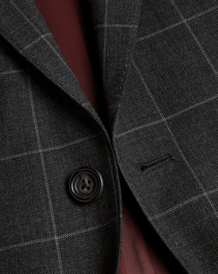 Windowpane Check Suit Jacket - Charcoal Grey