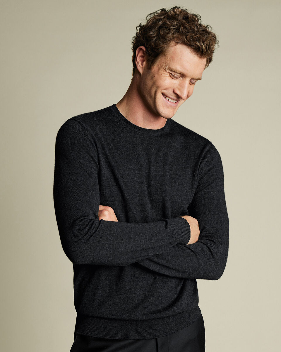 Merino Crew Neck Jumper Charcoal Grey Charles Tyrwhitt