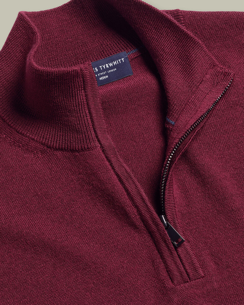 Pull &agrave; col zipp&eacute; en m&eacute;rinos - Bordeaux