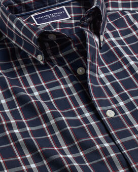 Button-Down Collar Non-Iron Stretch Poplin Check Shirt - Red