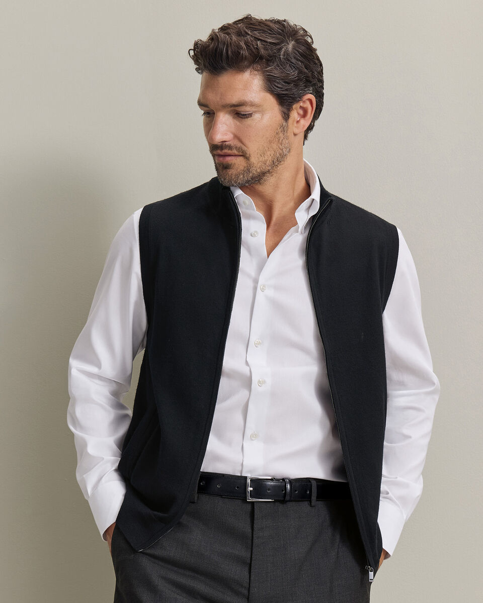 Pure Merino Zip Gilet - Black