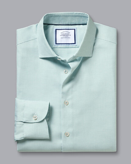 Semi-Cutaway Collar Non-Iron Stretch Texture Shirt - Teal Green
