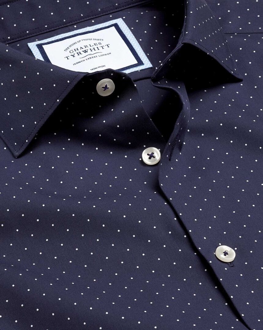 Business Casual Collar Spot Printed Shirt - Navy | Charles Tyrwhitt