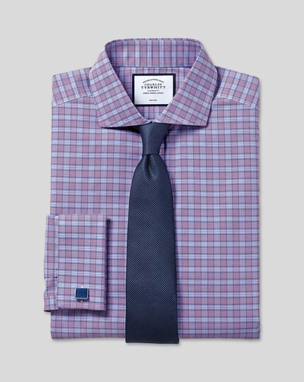 Spread Collar Non-Iron Prince of Wales Check Shirt - Purple & Blue