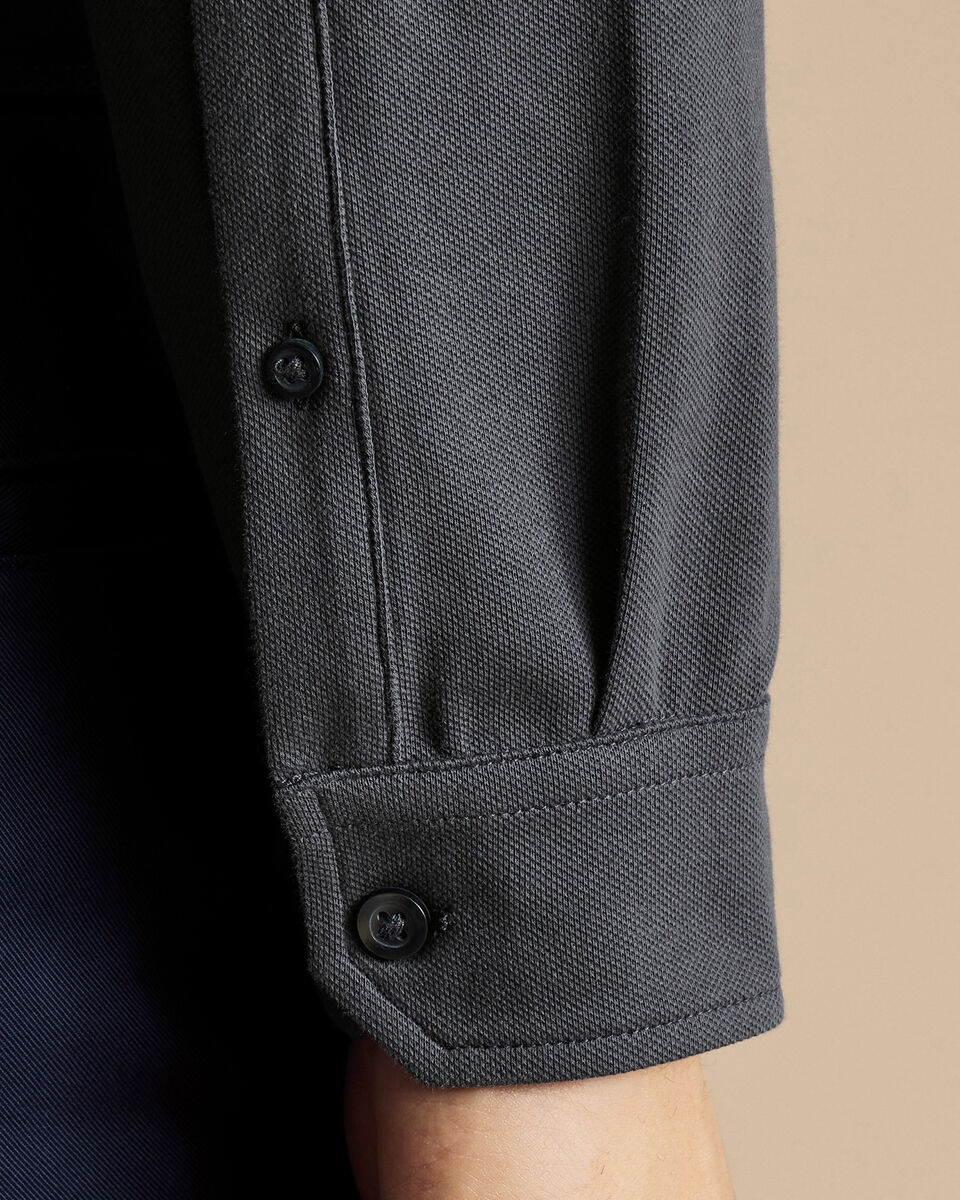 Long Sleeve Pique Polo - Charcoal Grey
