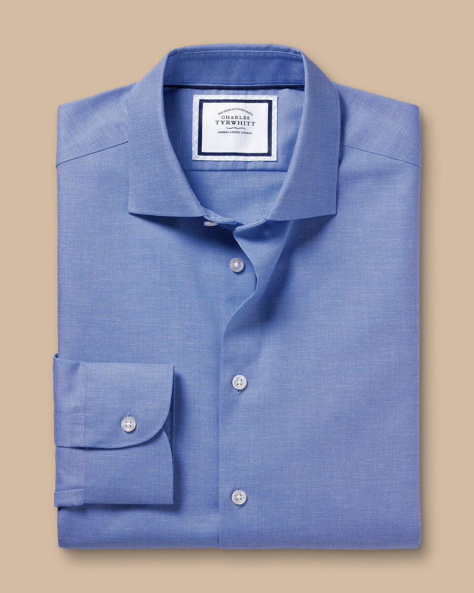Chemise en lin et coton sans repassage - Bleu de cobalt