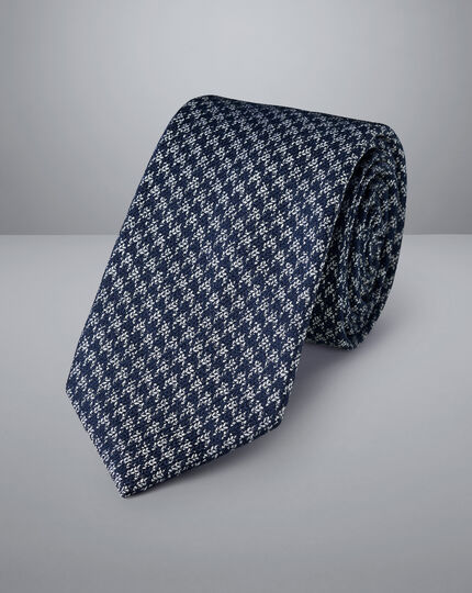 Silk Wool Blend Puppytooth Tie - French Blue