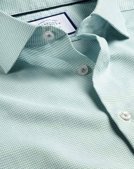 Semi-Spread Collar Non-Iron Stretch Texture Shirt - Teal Green