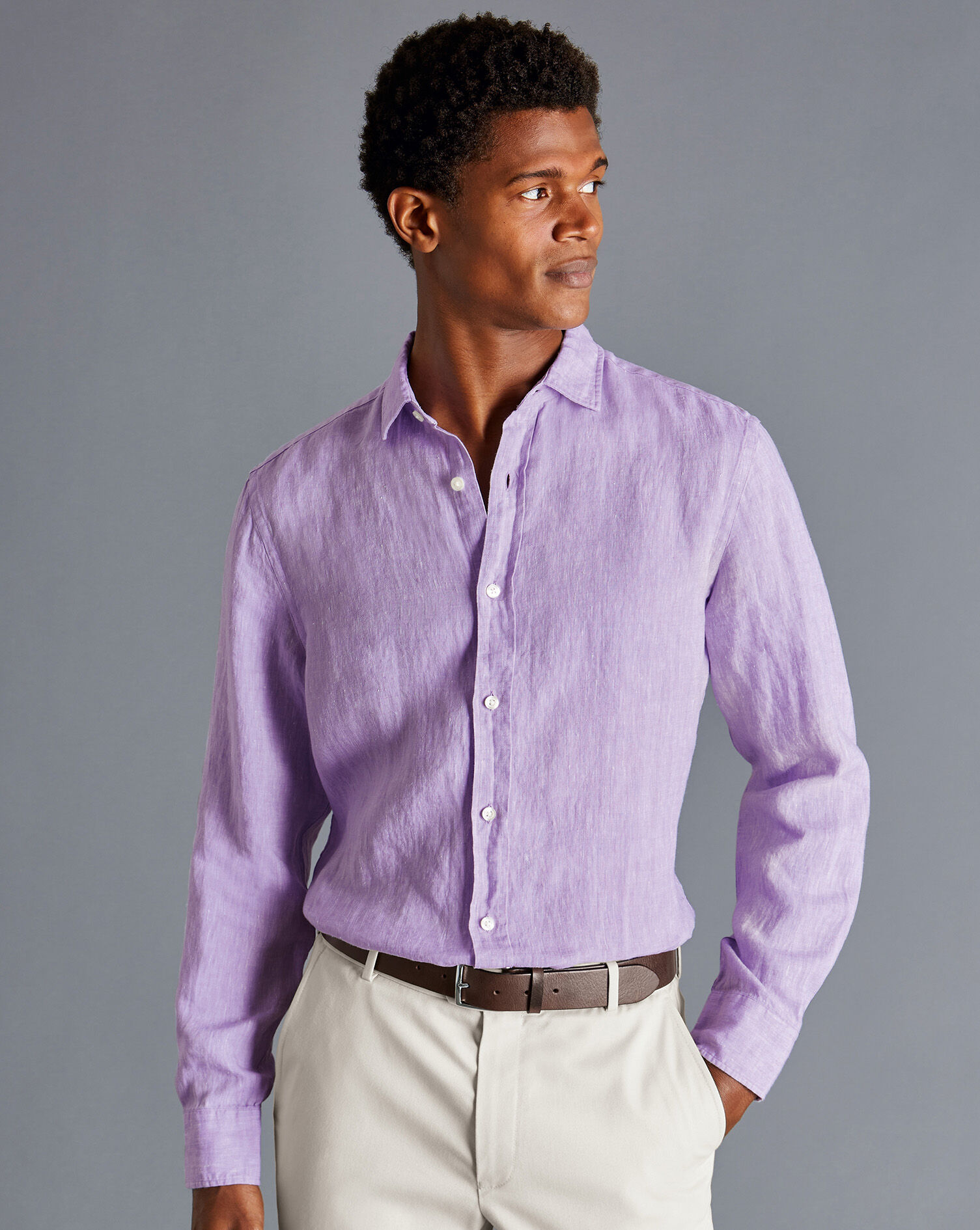 Pure Linen Shirt - Lilac Purple 
