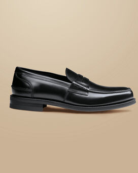 High Shine Leather Penny Loafers - Black