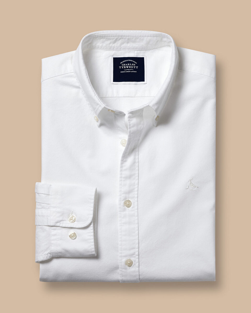 Chemise Oxford Délavée À Col Boutonné Blanc Charles Tyrwhitt