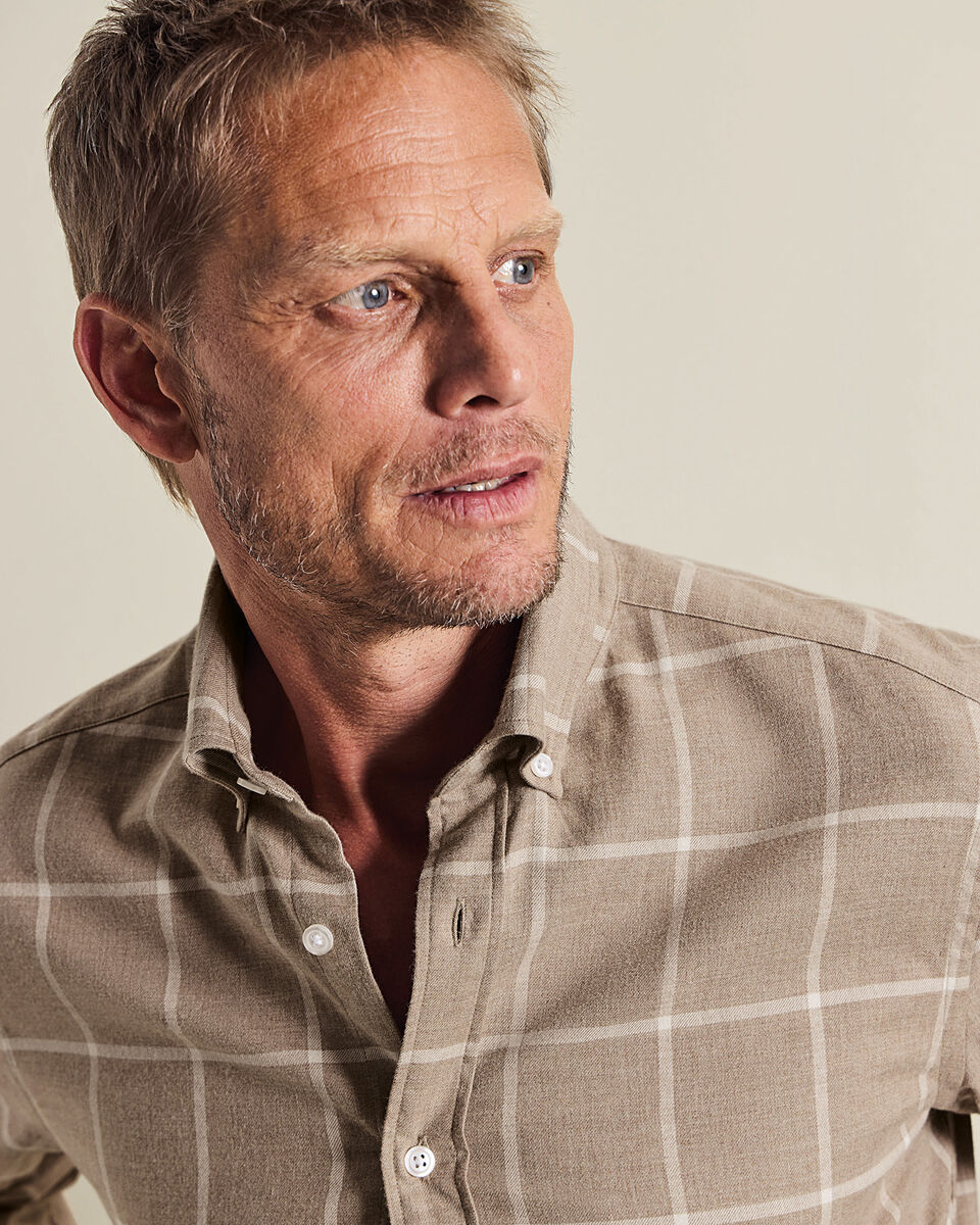 Geborsteld Flanel Overhemd Met Ruitpatroon - Taupe