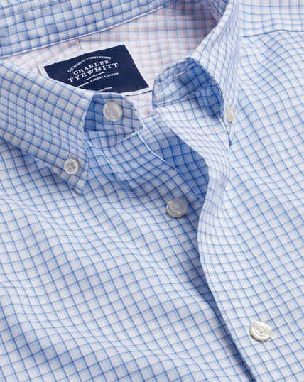 Bügelfreies Oxfordhemd aus Stretch-Baumwolle mit Button-down-Kragen und Schattenkaros - Indigoblau