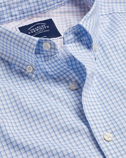 Button-Down Collar Non-Iron Cotton Stretch Oxford Shadow Check Shirt - Indigo Blue