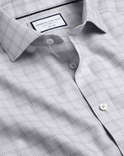 Spread Collar Non-Iron Mayfair Weave Check Shirt - Silver Grey
