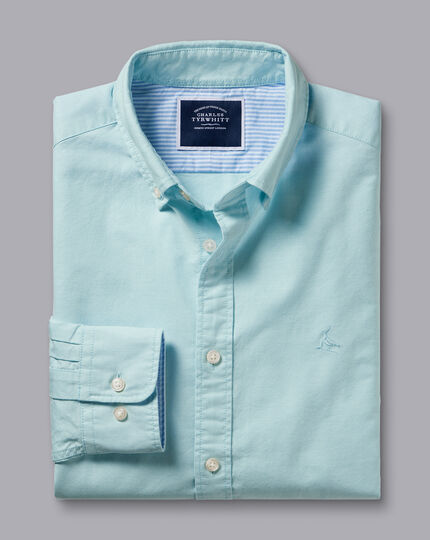 Button-Down Collar Washed Oxford Shirt  - Aqua Green