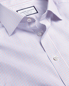 Semi-Spread Collar Egyptian Cotton Fine Line Check Shirt - Red