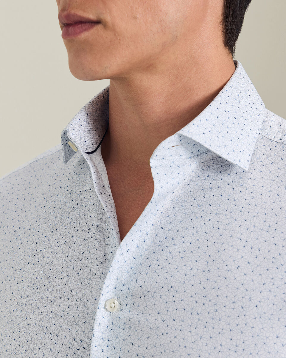 Non-Iron Stretch Print Shirt - White & Blue