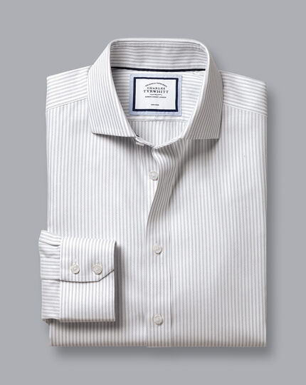 Spread collar Non-Iron Richmond Weave Stripe Shirt - Light Grey