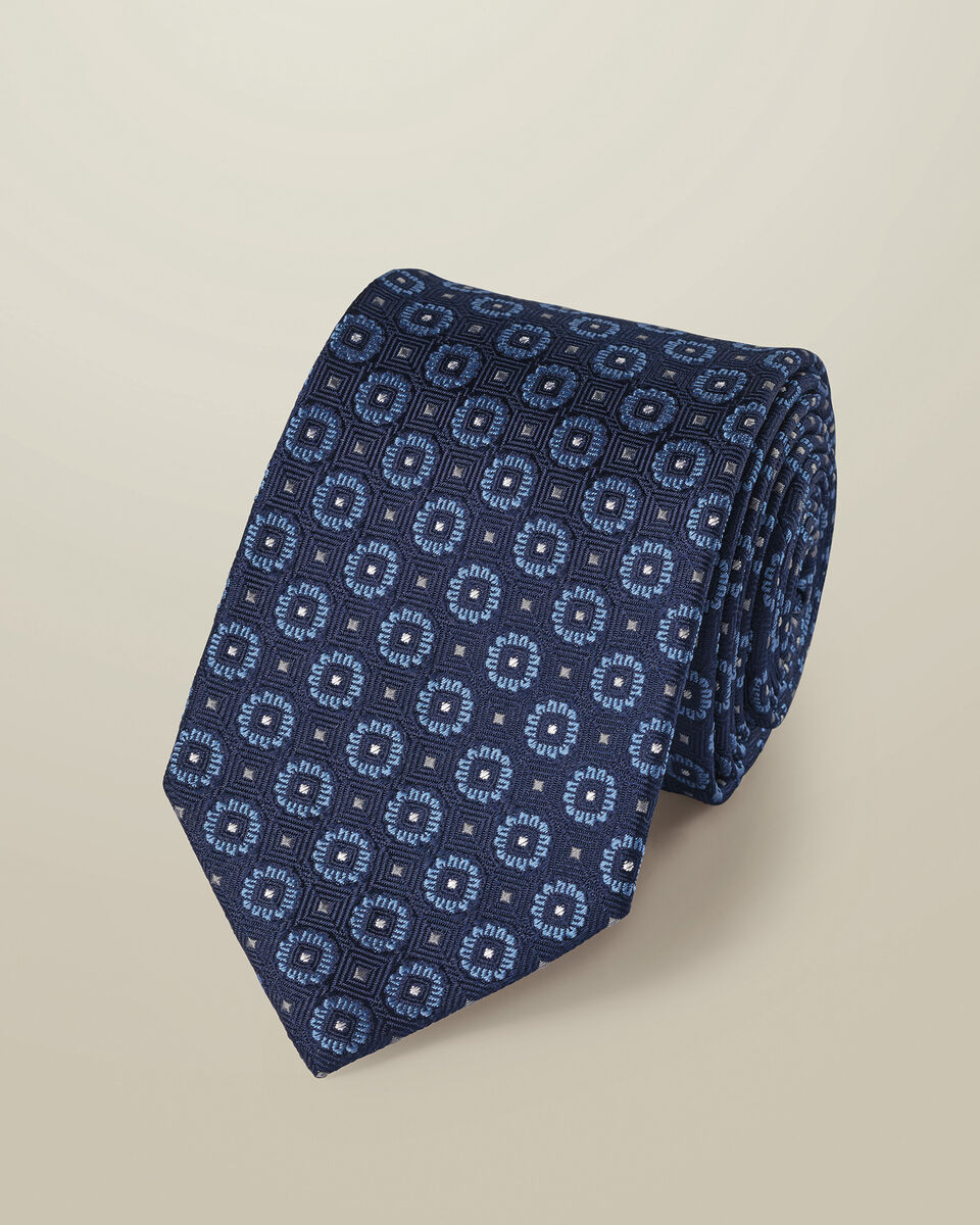 Silk Medallion Print Tie - French Blue