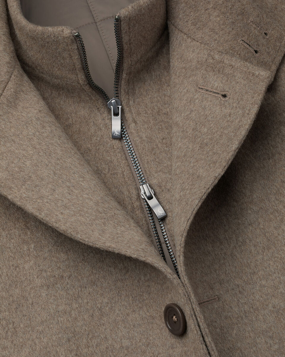Fine Merino Wool Funnel Neck Overcoat - Oatmeal