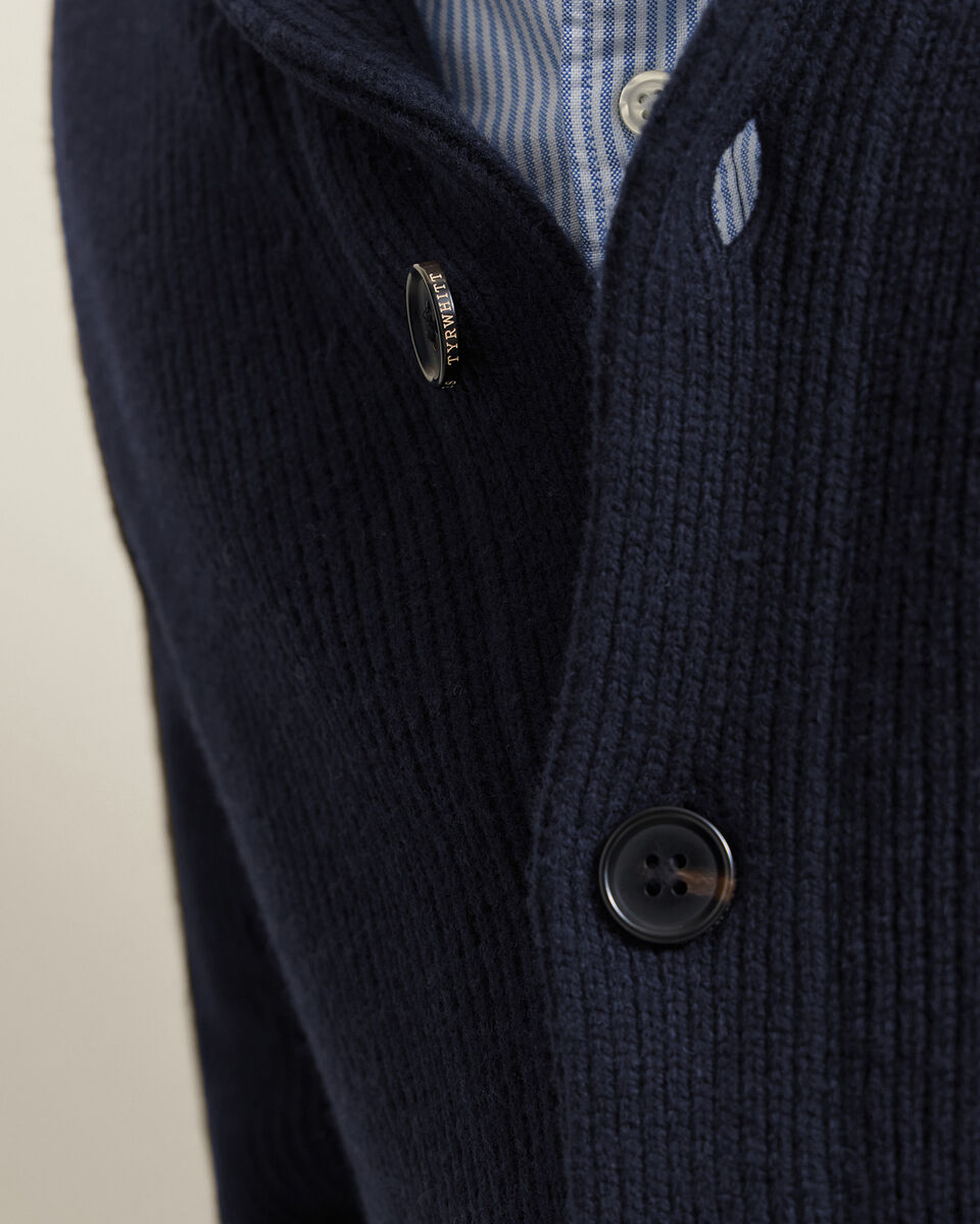Grof Gesneden Vest Van Pure Merinowol Met Sjaalkraag - Marineblauw