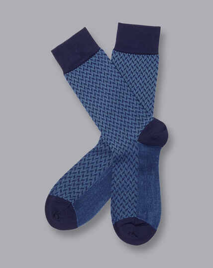 Mini Herringbone Socks - French Blue