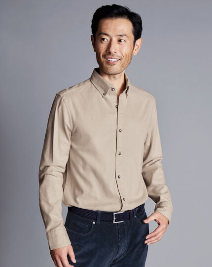 Button-Down Collar Dobby Flannel Shirt - Oatmeal
