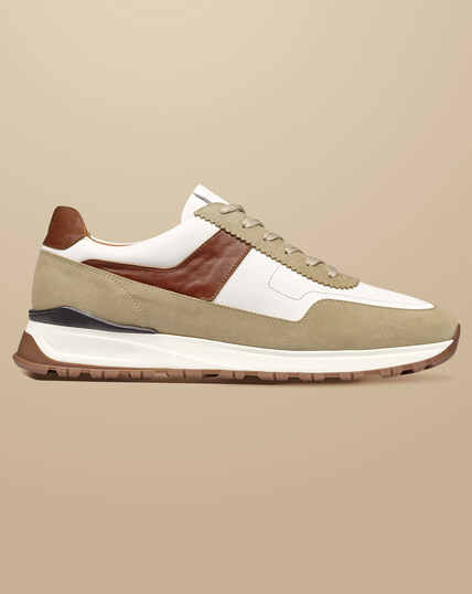 Leather and Suede Sneakers - Cream & Dark Sand