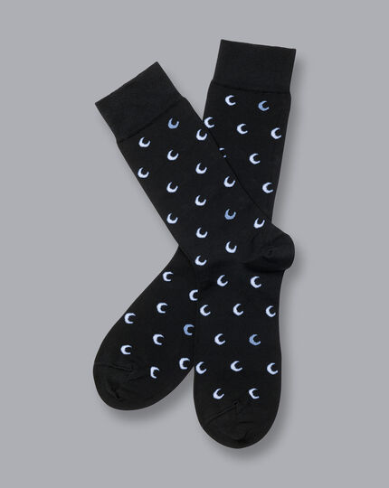 Once in a Blue Moon Motif Socks - Black