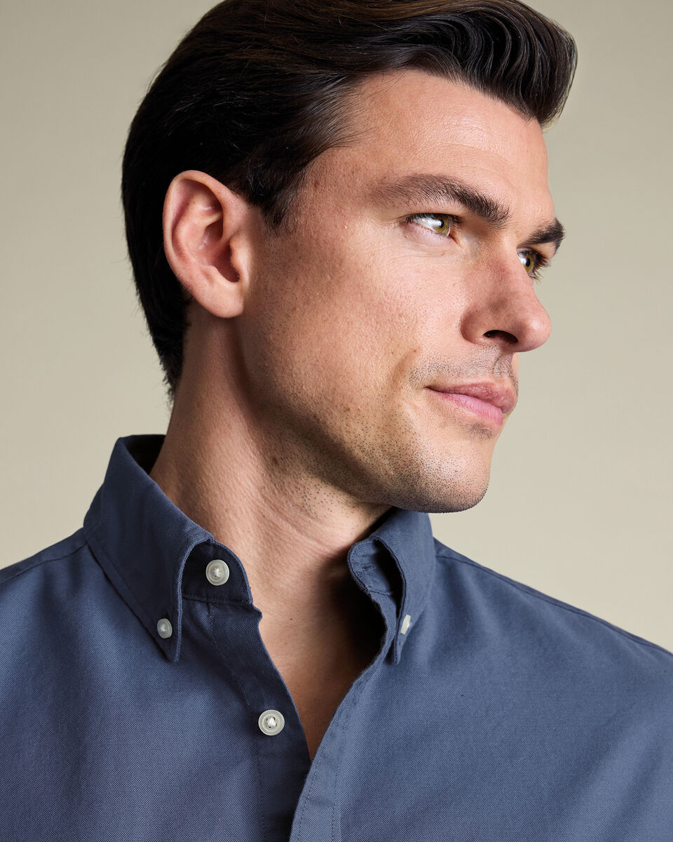 Chemise Oxford délavée extensible - Bleu charron