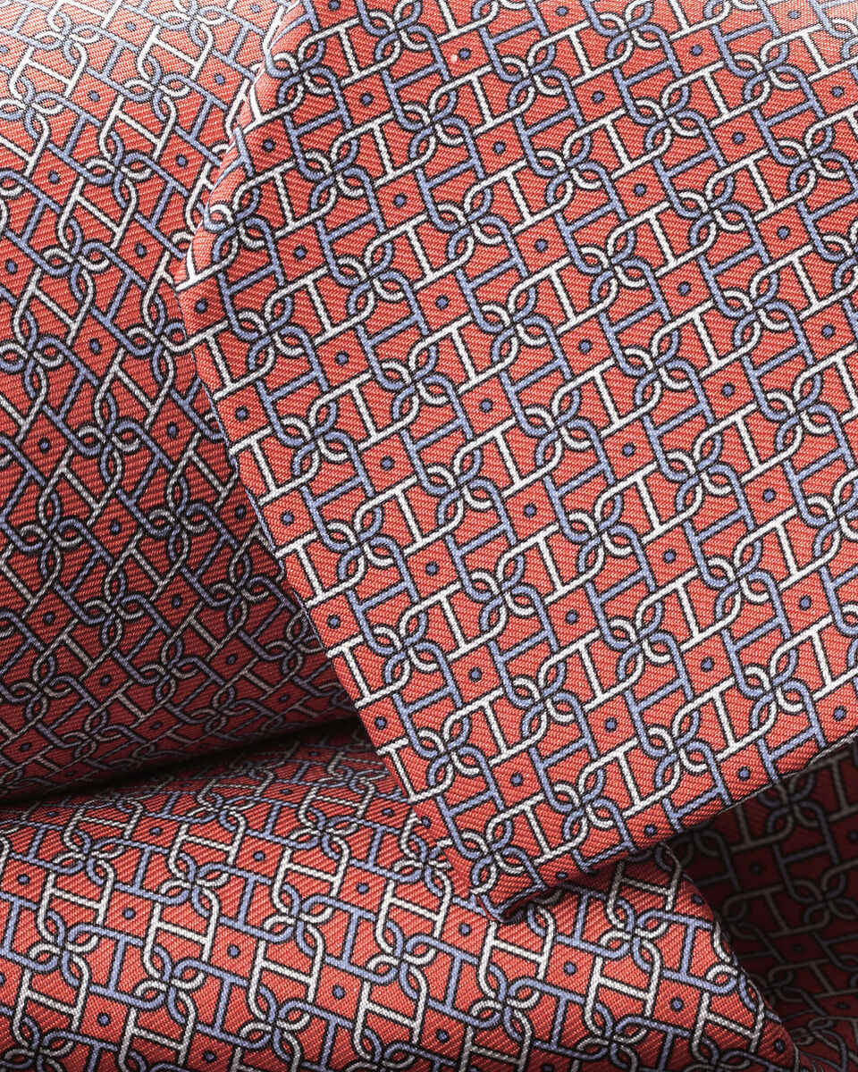 Cravate imprim&eacute;e en soie - Rose corail