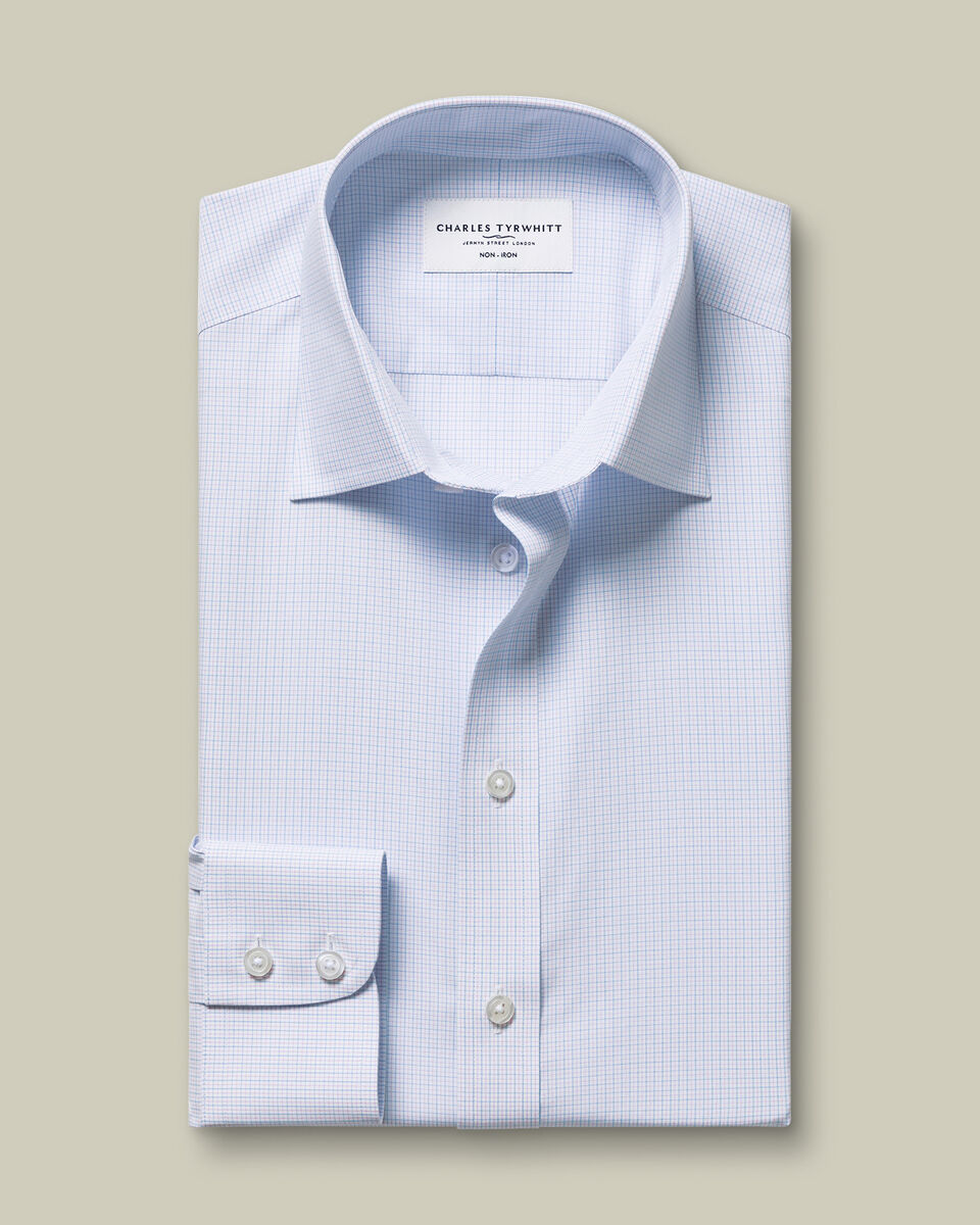Non-Iron Stretch Poplin Check Shirt &ndash; Lilac & Sky Blue
