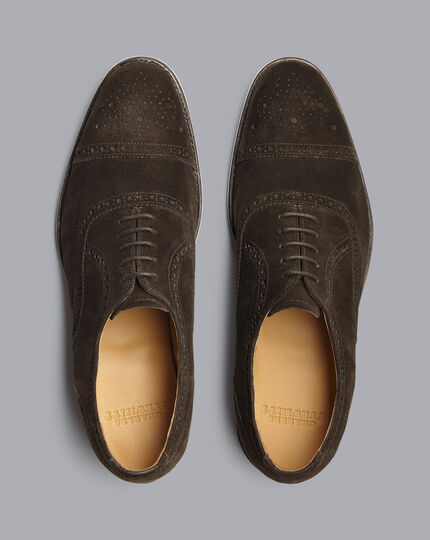 Suede Oxford Brogue Shoes - Dark Chocolate