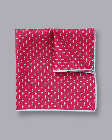 Seahorse Print Pocket Square - Bright Pink