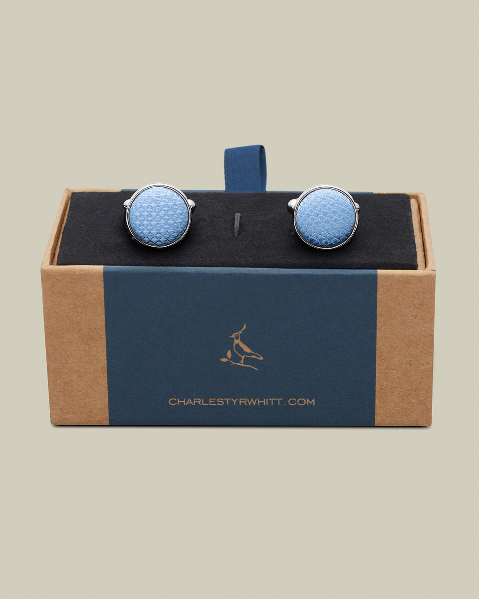 Silk Round Cufflinks - Sky Blue