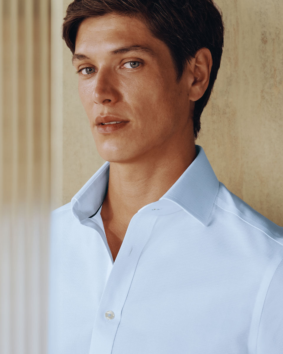 Chemise &agrave; tissage Greenwich extensible sans repassage &ndash; Bleu clair