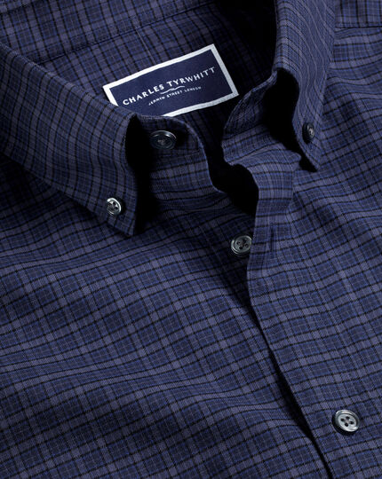 Button-Down Collar Brushed Cotton Twill Check Shirt - Indigo Blue