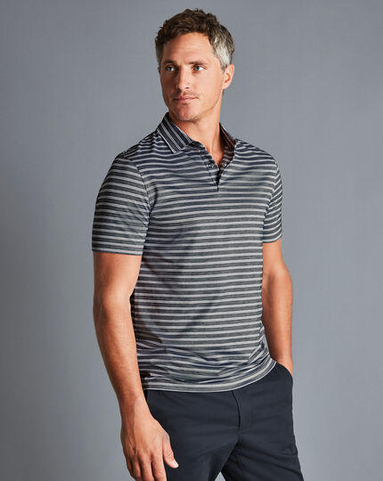 Jacquard Stripe Cotton Polo - Dark Gray