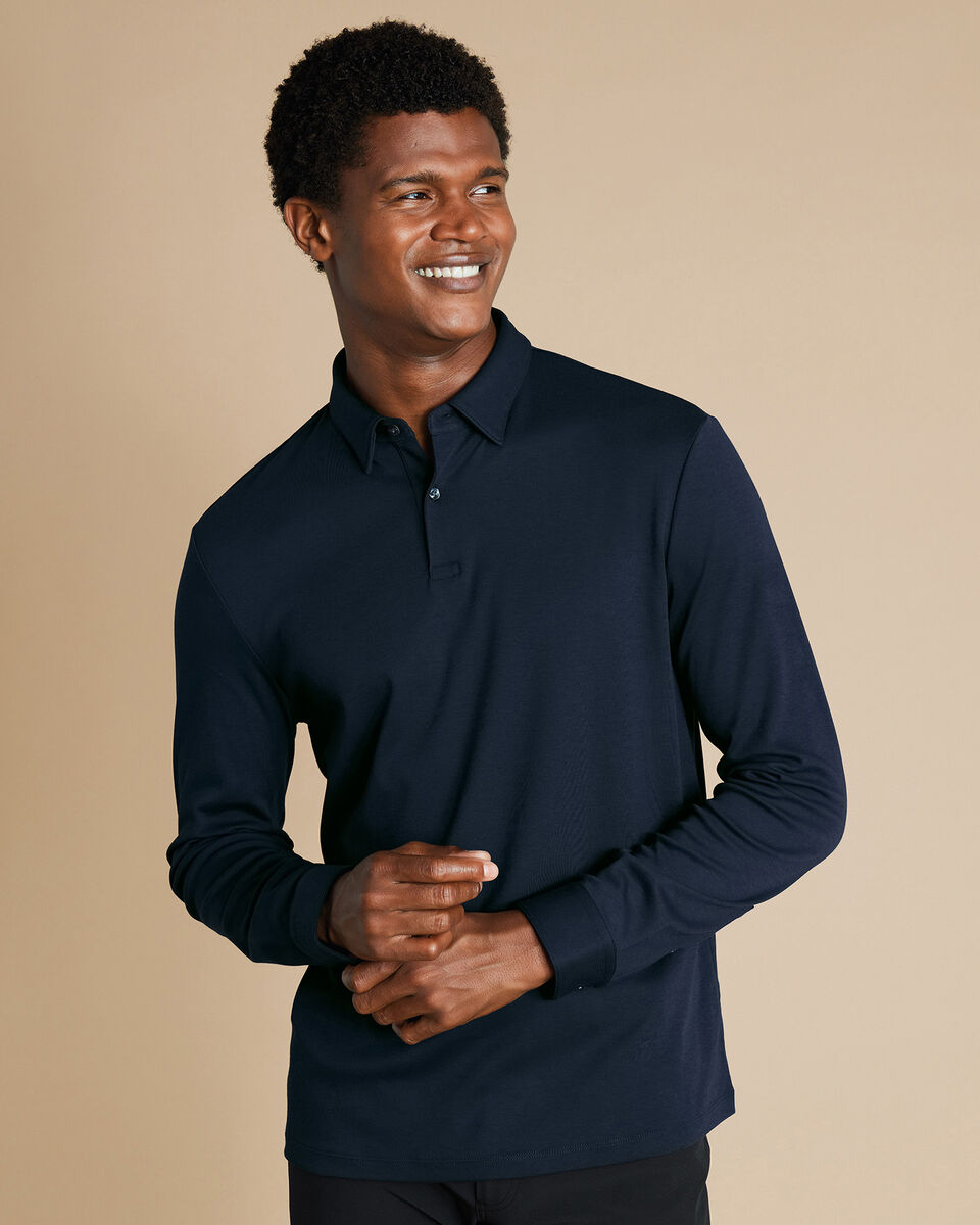 Long Sleeve Performance Smart Jersey Polo - Navy