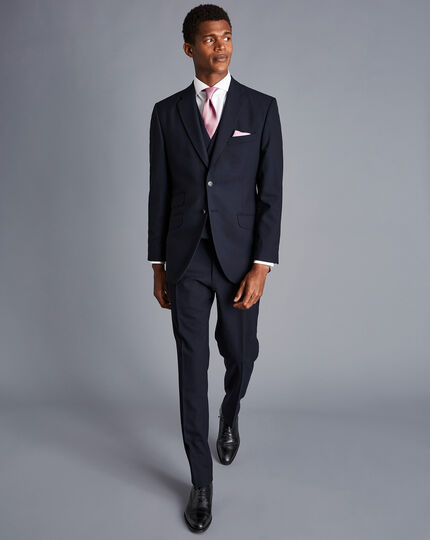 British Luxury Herringbone Suit Jacket - Navy