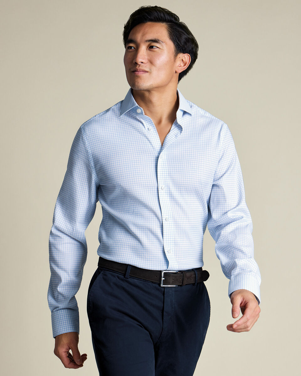 Non-Iron Performance Check Shirt &ndash; Sky Blue