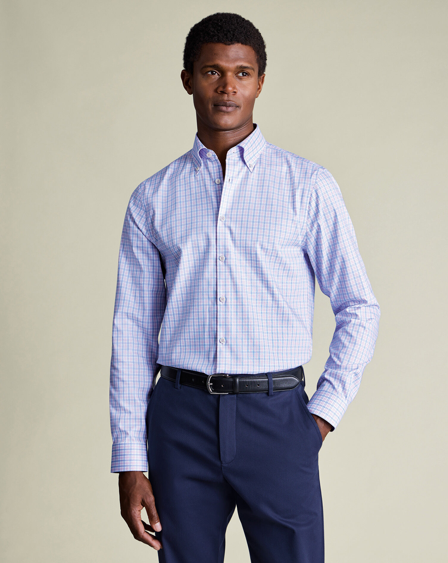 Non-Iron Stretch Oxford Check Shirt - Lilac | Charles Tyrwhitt US
